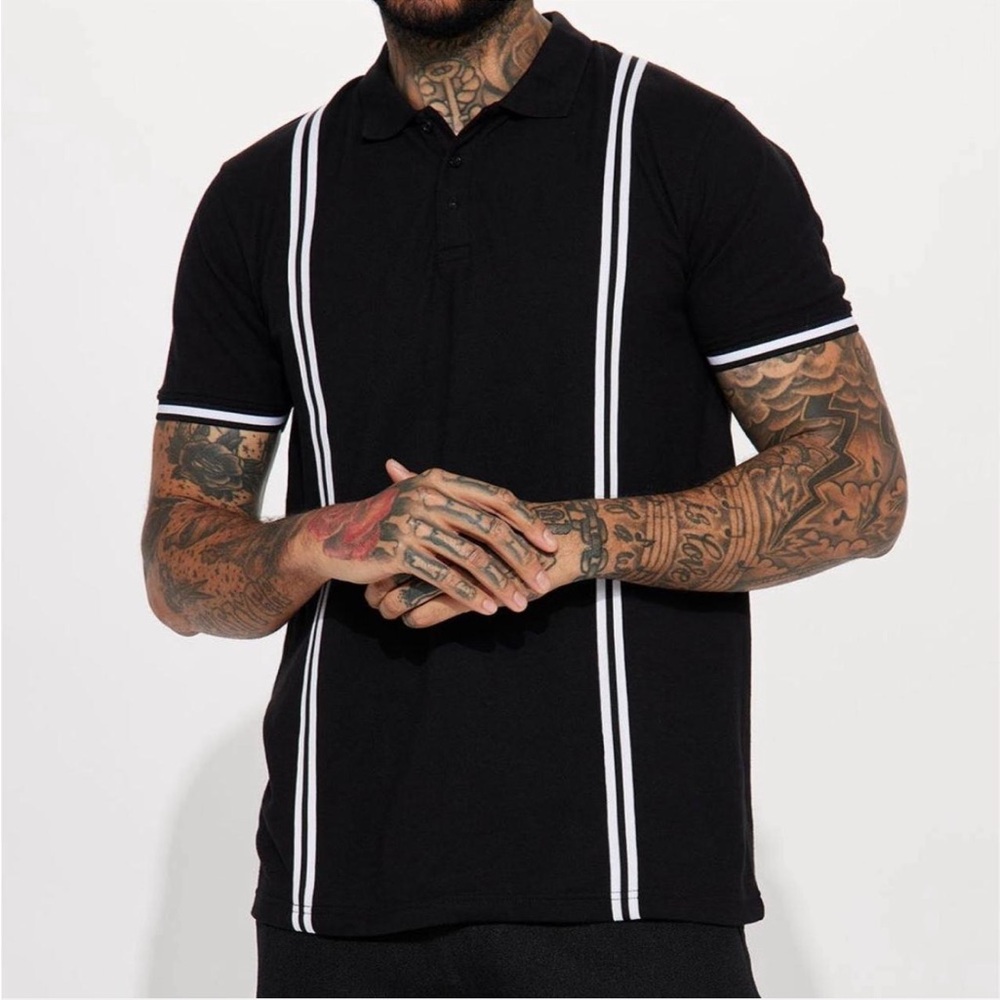 Men's Black Polo Shirt with Stripes